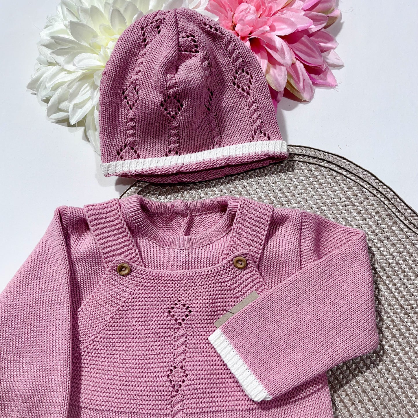 Conjunto de bebé em malha 100% algodão - 3 peças Rosa velho
