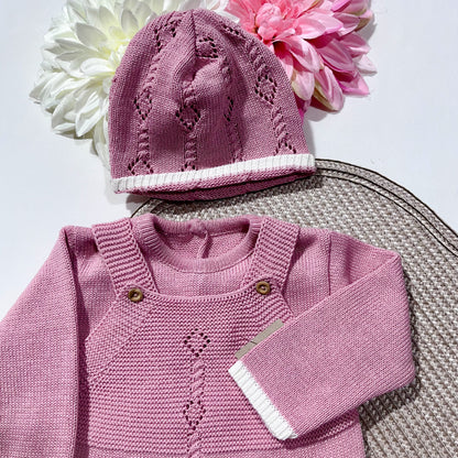 Conjunto de bebé em malha 100% algodão - 3 peças Rosa velho