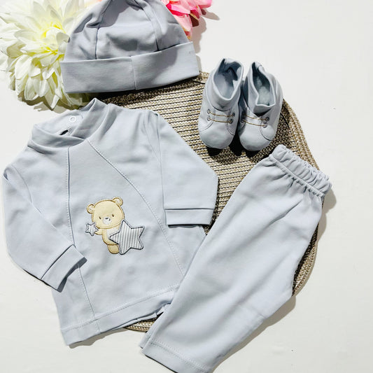 Conjunto 4 peças 100% algodão "Estrela" - Unissexo - Cinzento