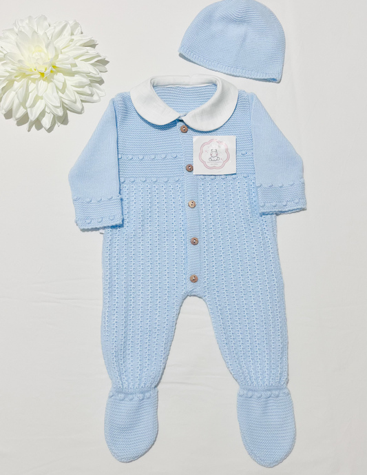 Conjunto de bebé em 100% algodão, macacão e gorro malha