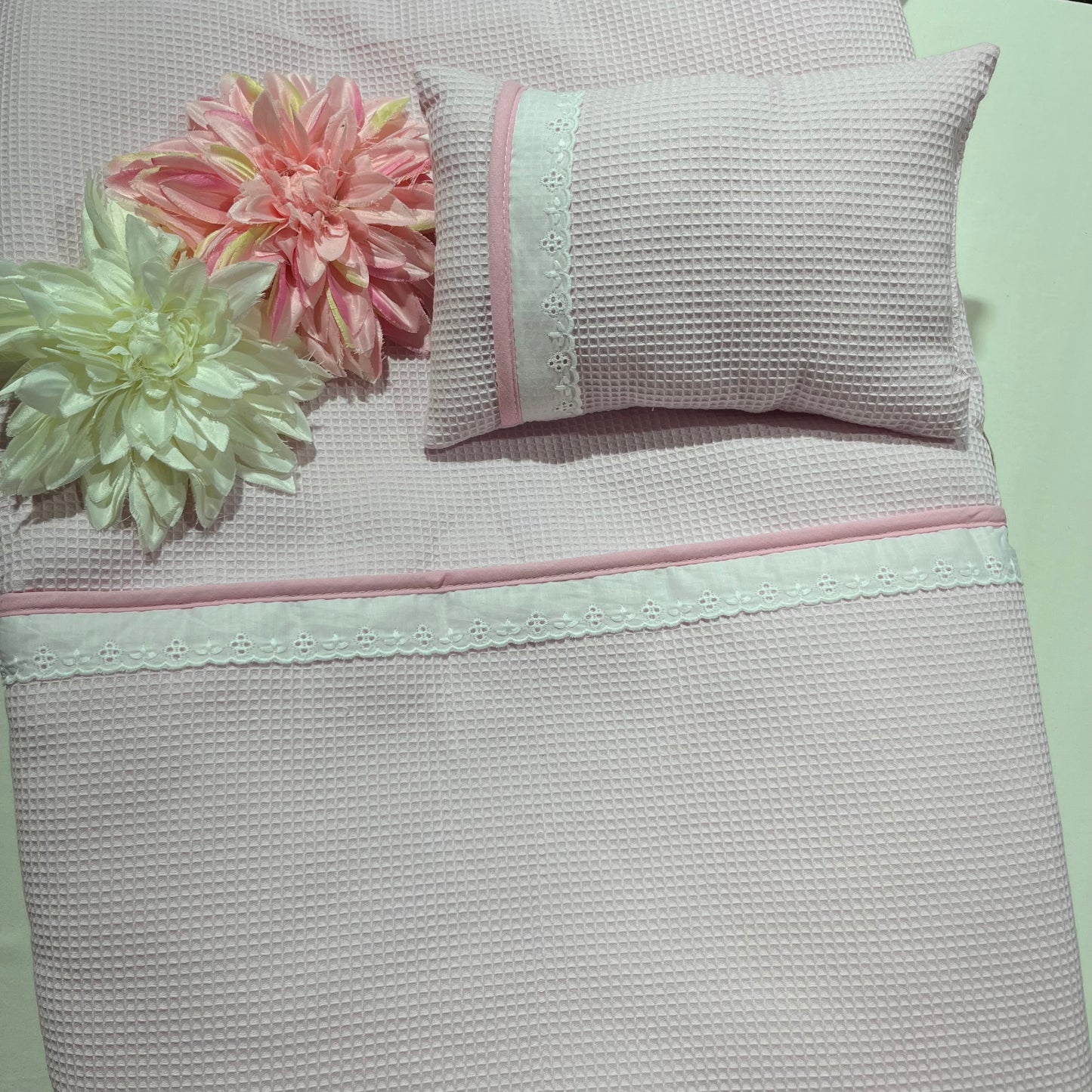Edredom + almofada para Next 2 me Renda - Rosa bebé