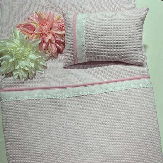 Edredom + almofada para Next 2 me Renda - Rosa bebé