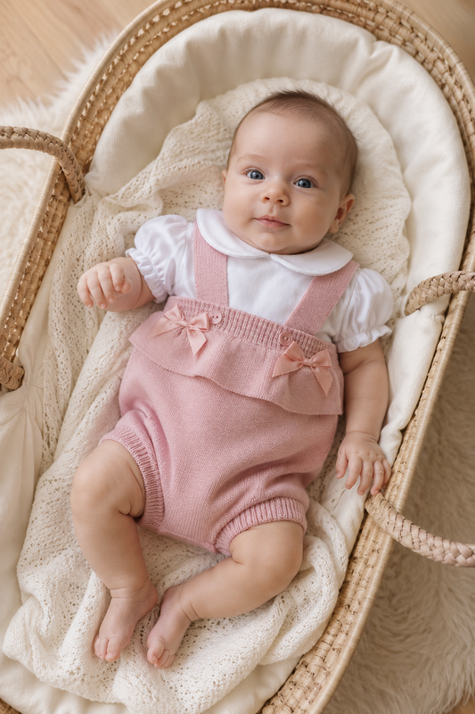 Conjunto Laura - fofo + camisa para bebé - 3 aos 12M - Rosa velho