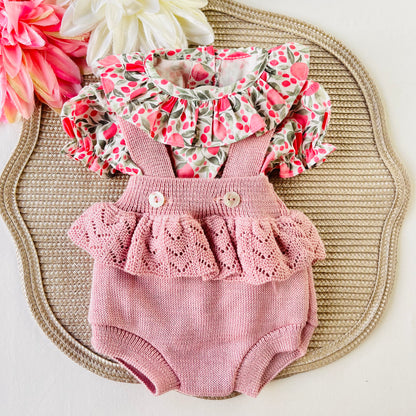Conjunto Liz - fofo + camisa para bebé - 0 aos 12M - Rosa velho