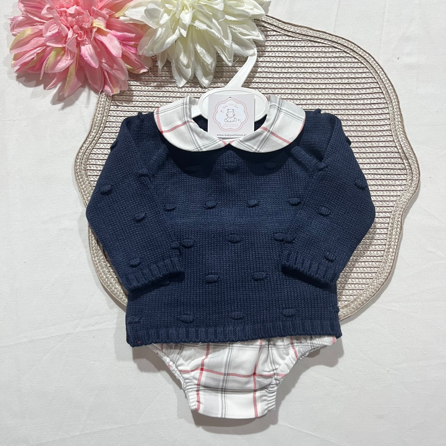 Conjunto Xadrez para bebé - 1 aos 12M - Azul Marinho