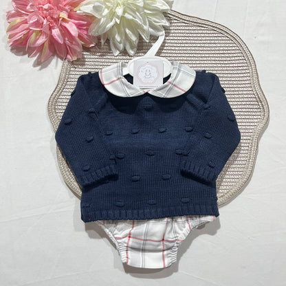 Conjunto Xadrez para bebé - 1 aos 12M - Azul Marinho
