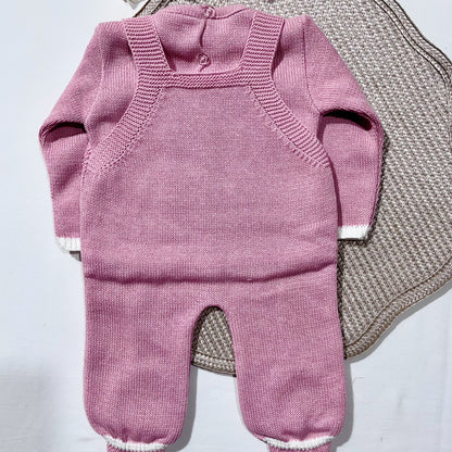 Conjunto de bebé em malha 100% algodão - 3 peças Rosa velho
