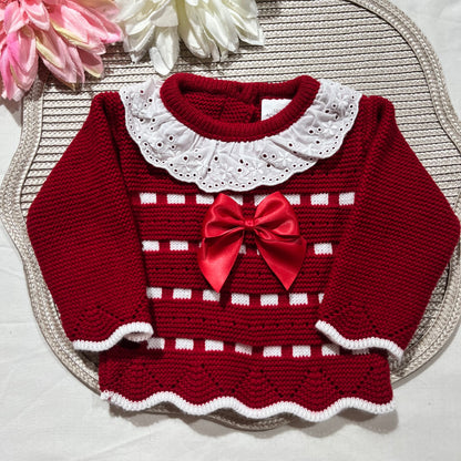 Conjunto em malha para bebé, Clara - 1/3M - Vermelho
