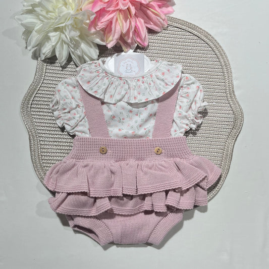 Conjunto Flor - Fofo e camisa - 0 aos 12M - Rosa velho