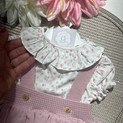 Conjunto Flor - Fofo e camisa - 0 aos 12M - Rosa velho