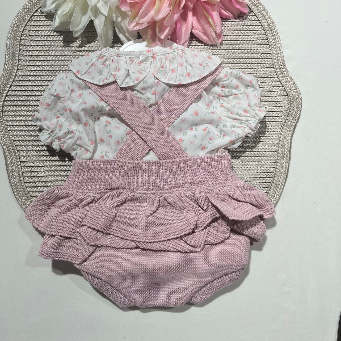 Conjunto Flor - Fofo e camisa - 0 aos 12M - Rosa velho