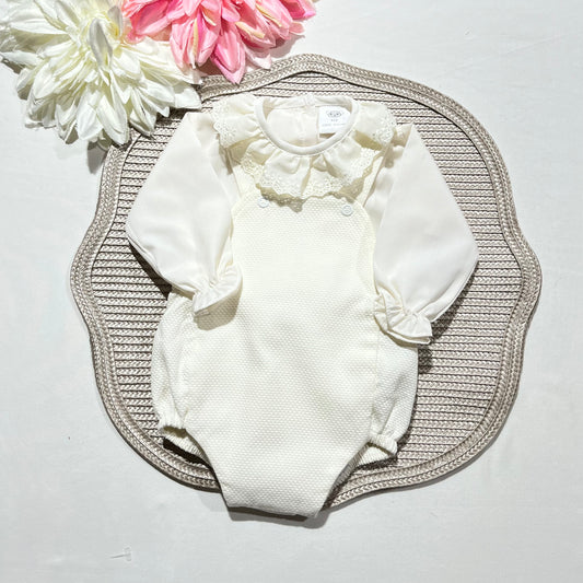 Conjunto Pique-  Jardineira + Camisa  - 1/3M - Pérola