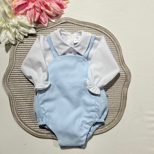 Conjunto Pique-  Jardineira + Camisa  - 1/3M - Azul bebé