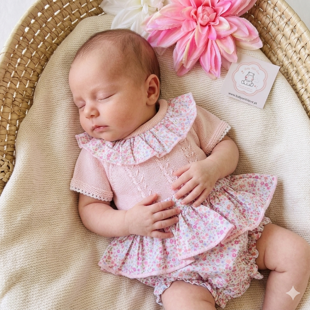 Conjunto Melissa  - Blusa e tapa-fralda - Rosa bebé - 1 aos 12M