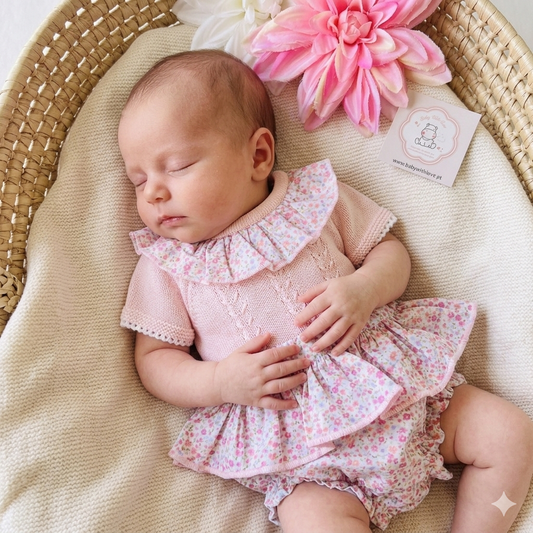 Conjunto Melissa  - Blusa e tapa-fralda - Rosa bebé - 1 aos 12M