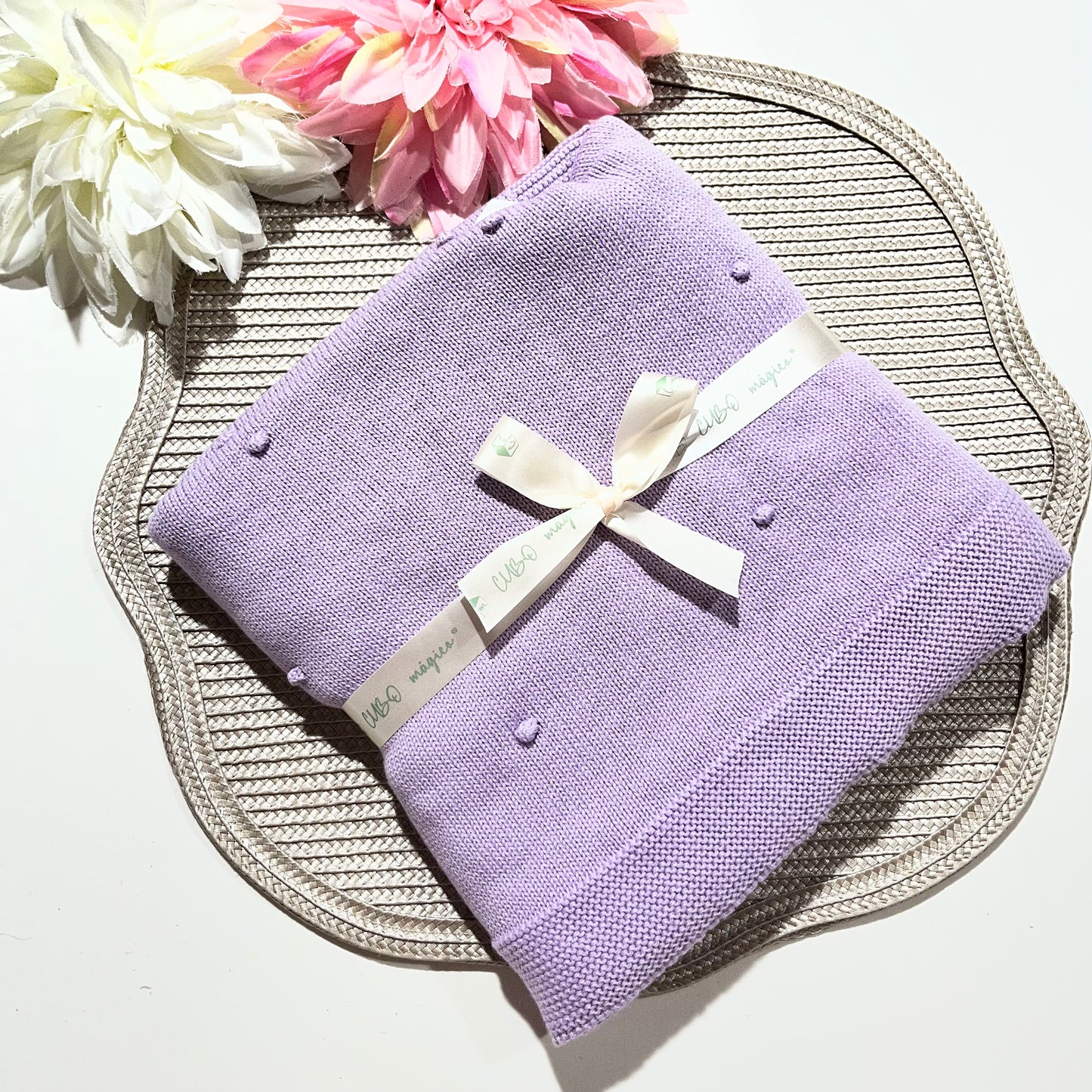 Manta de malha pompom bebé - 100% algodão - Com ou Sem personalização