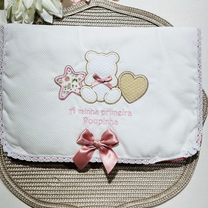 Primeira roupinha em algodão para recém-nascido - Rosa velho- Urso
