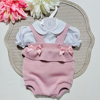 Conjunto Laura - fofo + camisa para bebé - 0 aos 12M - Rosa velho