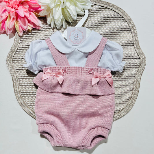 Conjunto Laura - fofo + camisa para bebé - 0 aos 12M - Rosa velho