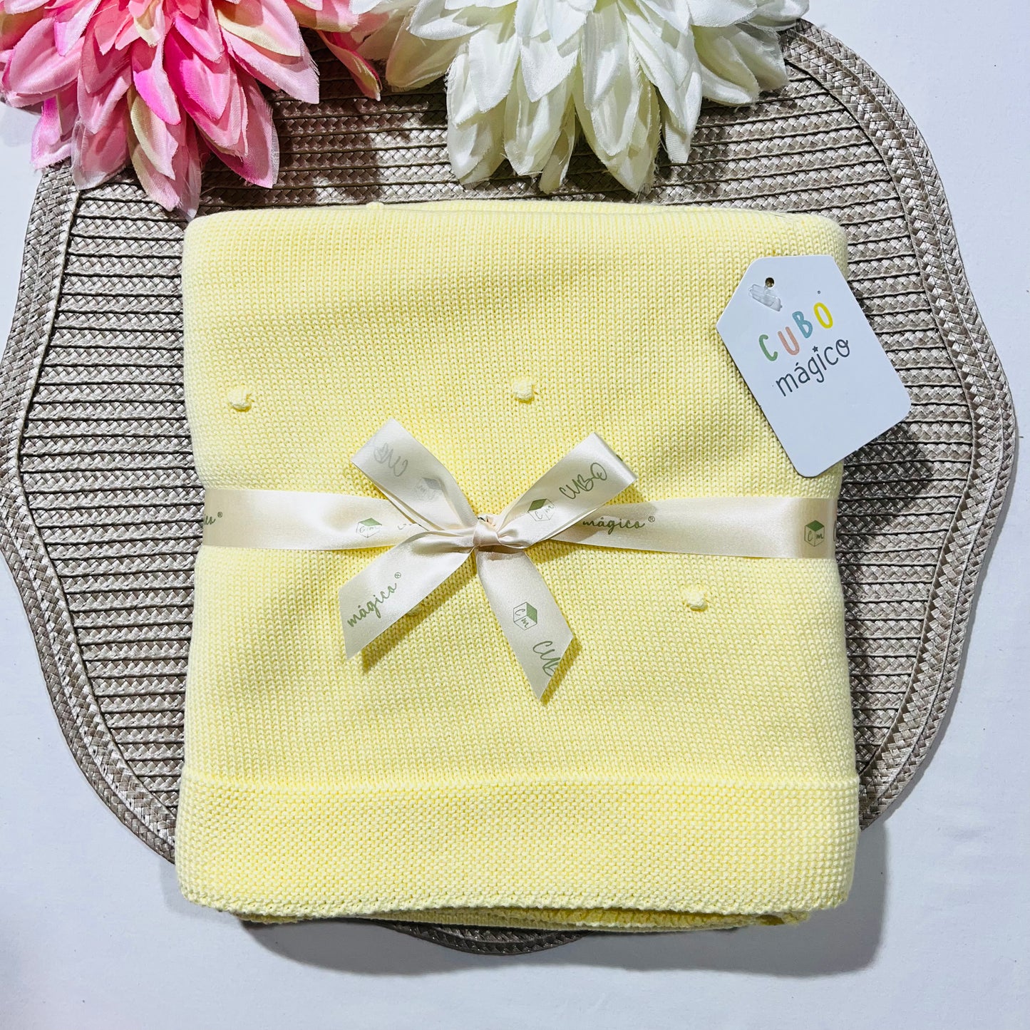 Manta de malha pompom bebé - 100% algodão - Com ou Sem personalização