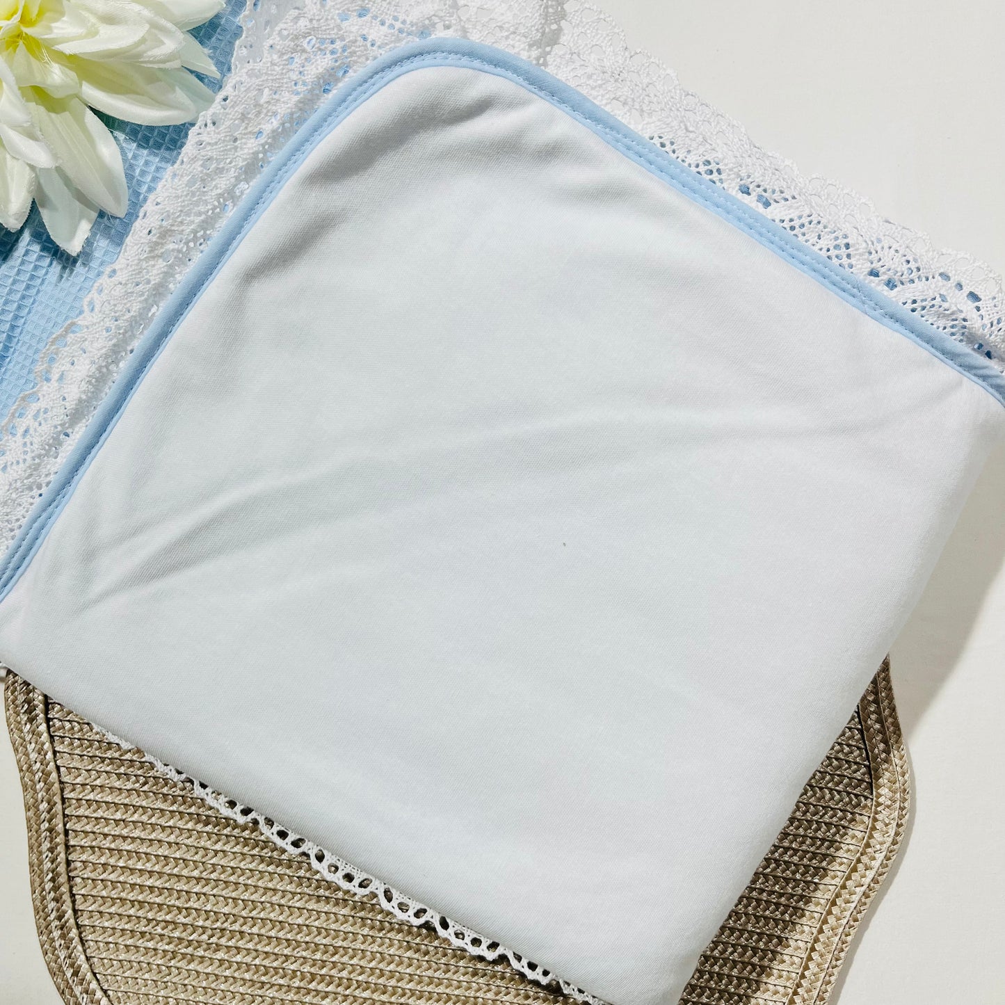 Manta wafle de bebé com renda - 100% algodão  - várias cores - Com ou Sem personalização