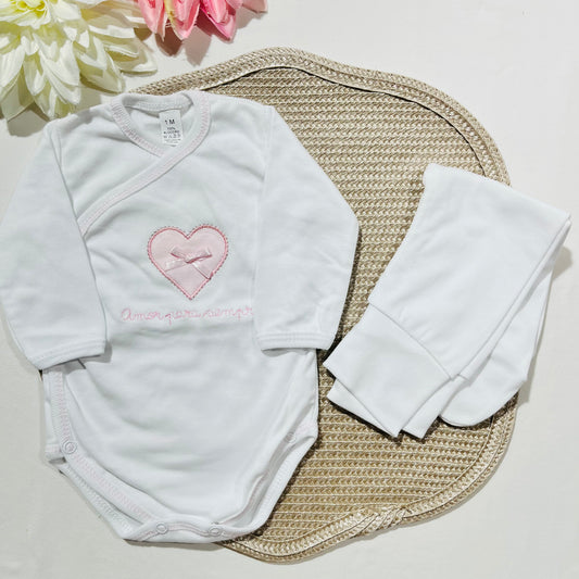 Conjunto interior  de bebé com carda - Amor - Várias cores