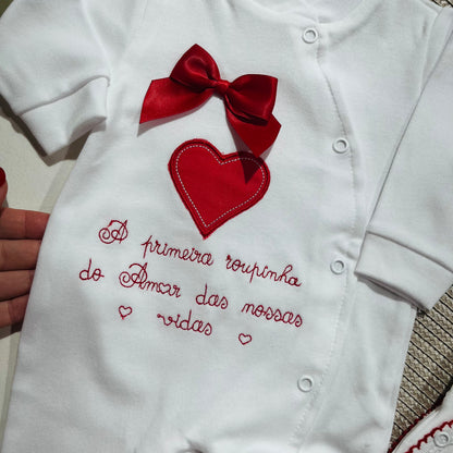 Primeira roupinha em algodão para recém-nascido - Vermelho - Amor