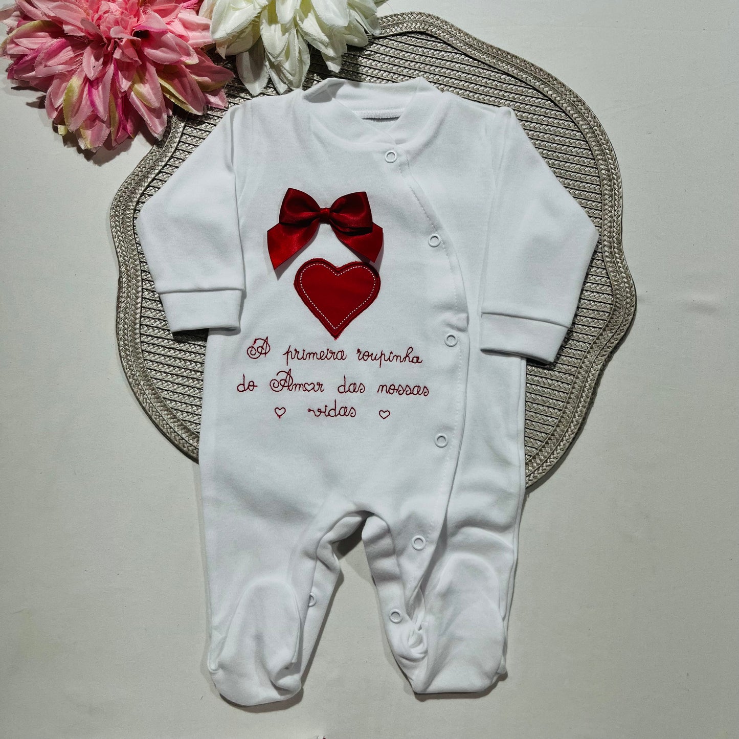Primeira roupinha em algodão para recém-nascido - Vermelho - Amor