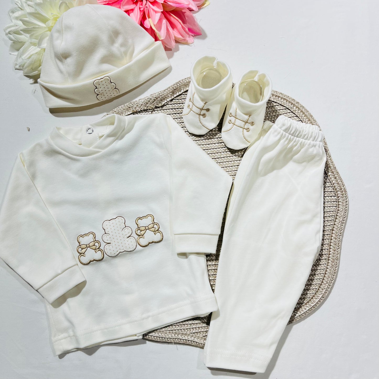 Conjunto de bebé em algodão - 4 peças - Ursinho