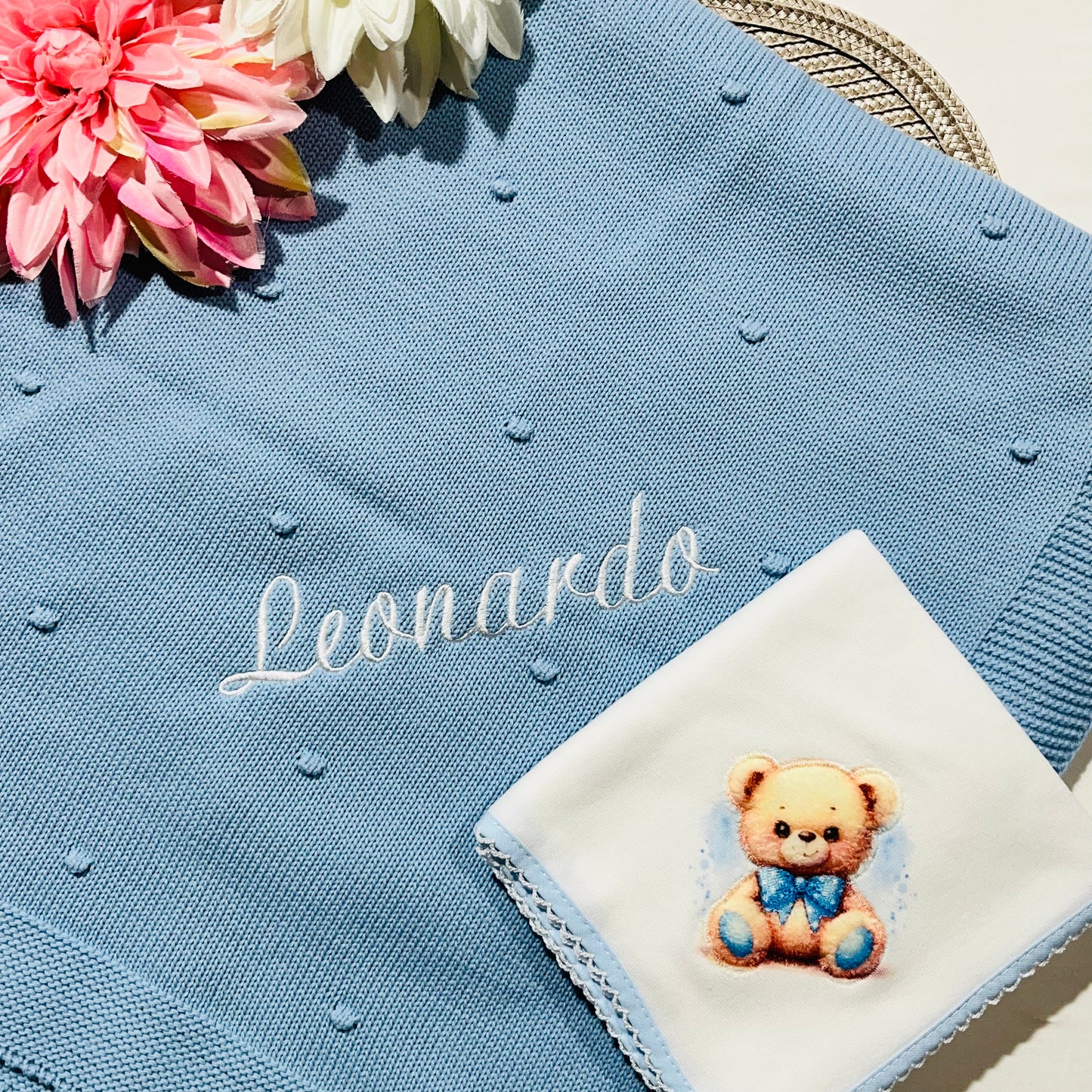 Manta de malha pompom bebé - Com ou Sem personalização