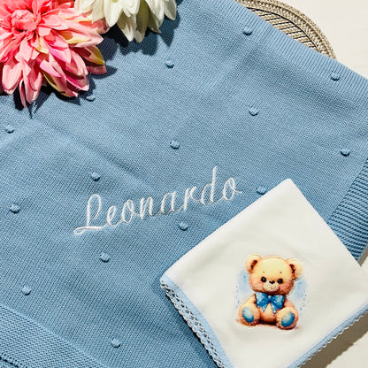 Manta de malha pompom bebé - Com ou Sem personalização