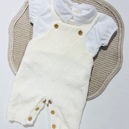 Conjunto de bebé em malha - Jardineira e camisa em algodão