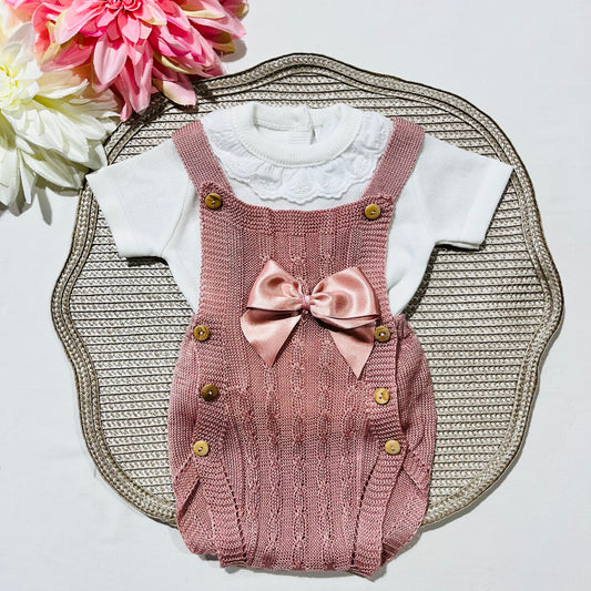 Conjunto Laço de bebé em malha - Rosa velho - 2 peças
