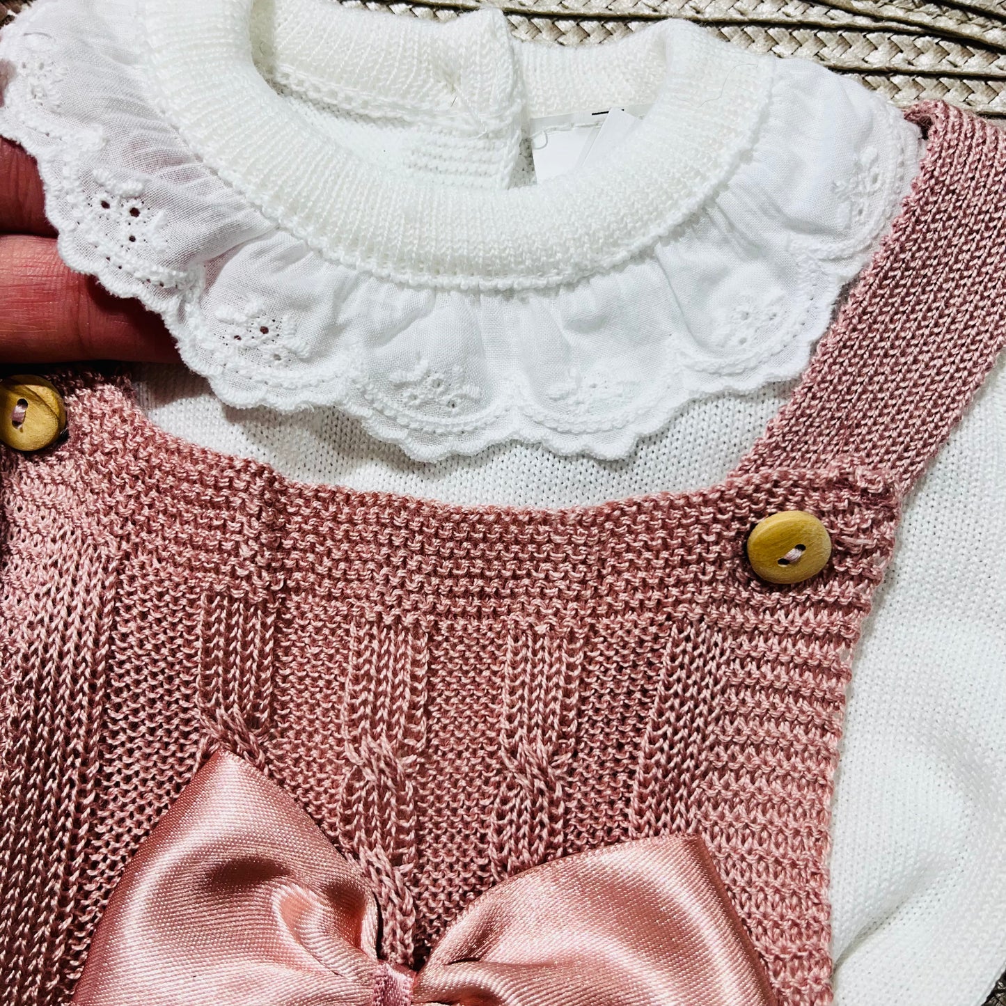 Conjunto saída de maternidade para bebé - Conjunto Laço de bebé em malha - Rosa velho - 2 peças