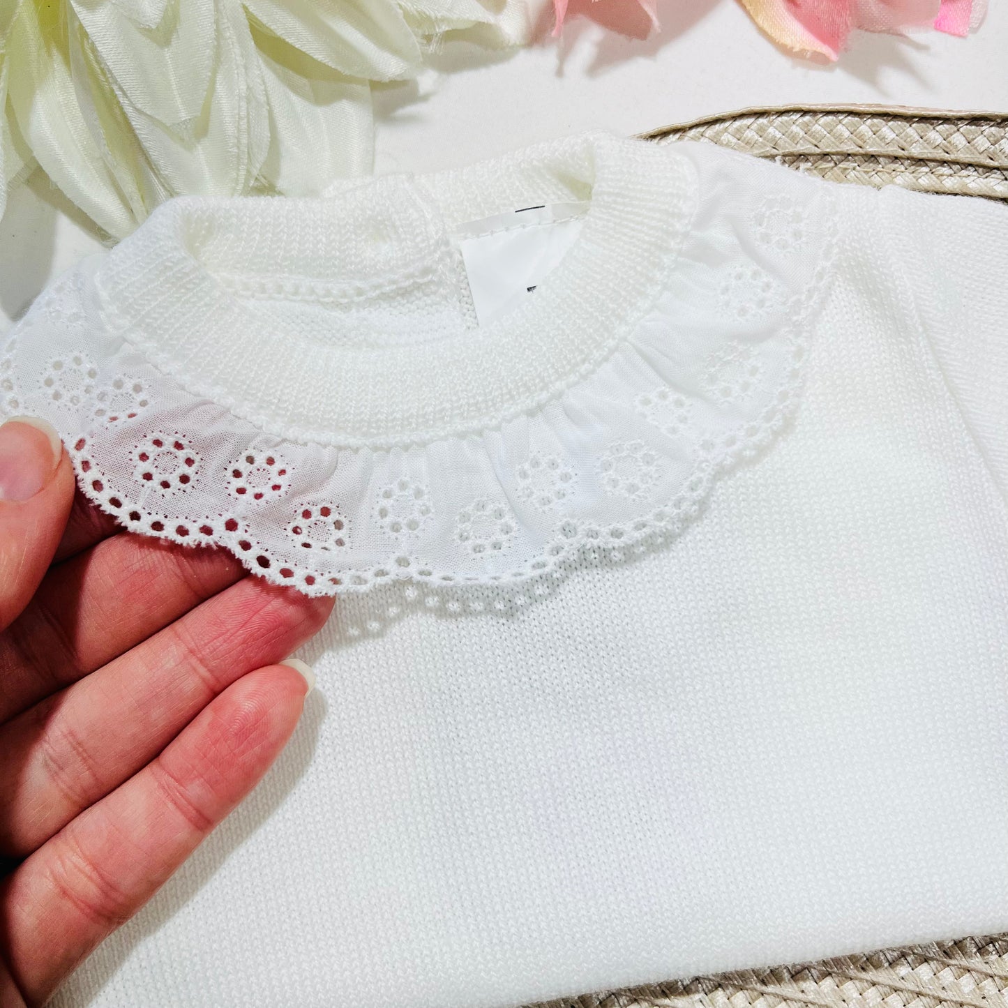 Conjunto saída de maternidade para bebé - Conjunto Laço de bebé em malha - Areia - 2 peças