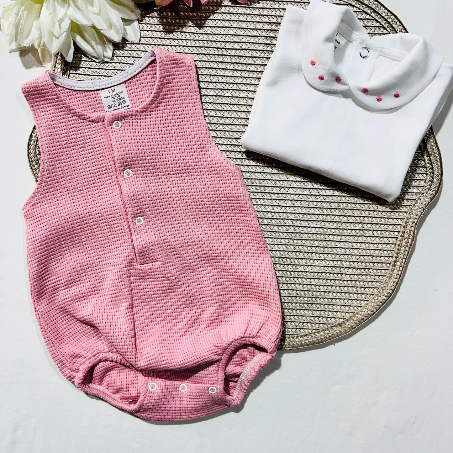 Conjunto de Bebé - Fofo e camisa em rosa velho  - Pintinhas