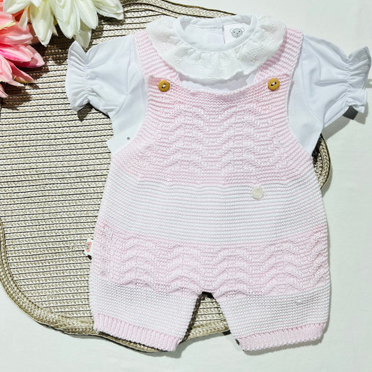 Conjunto de Malha para Bebé - Macacão e camisa em Rosa bebé