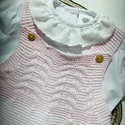 Conjunto de Malha para Bebé - Macacão e camisa em Rosa bebé