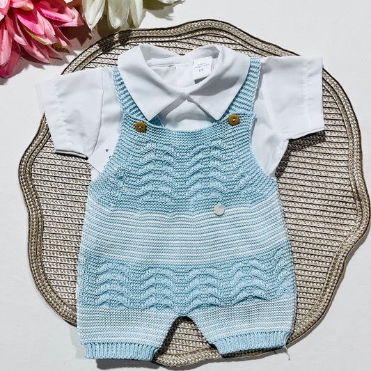 Conjunto de Malha para Bebé - Macacão e camisa em Azul bebé