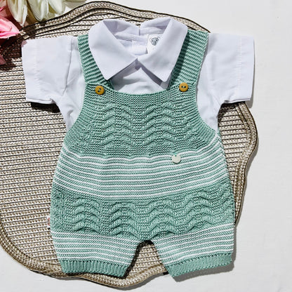Conjunto saída de maternidade para bebé - Conjunto de Malha para Bebé - Macacão e camisa em Verde seco