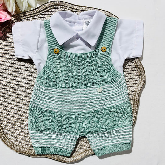 Conjunto de Malha para Bebé - Macacão e camisa em Verde seco