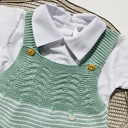 Conjunto saída de maternidade para bebé - Conjunto de Malha para Bebé - Macacão e camisa em Verde seco