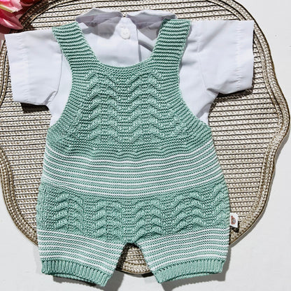 Conjunto saída de maternidade para bebé - Conjunto de Malha para Bebé - Macacão e camisa em Verde seco