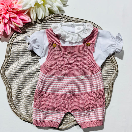 Conjunto de Malha para Bebé - Macacão e camisa em Rosa velho