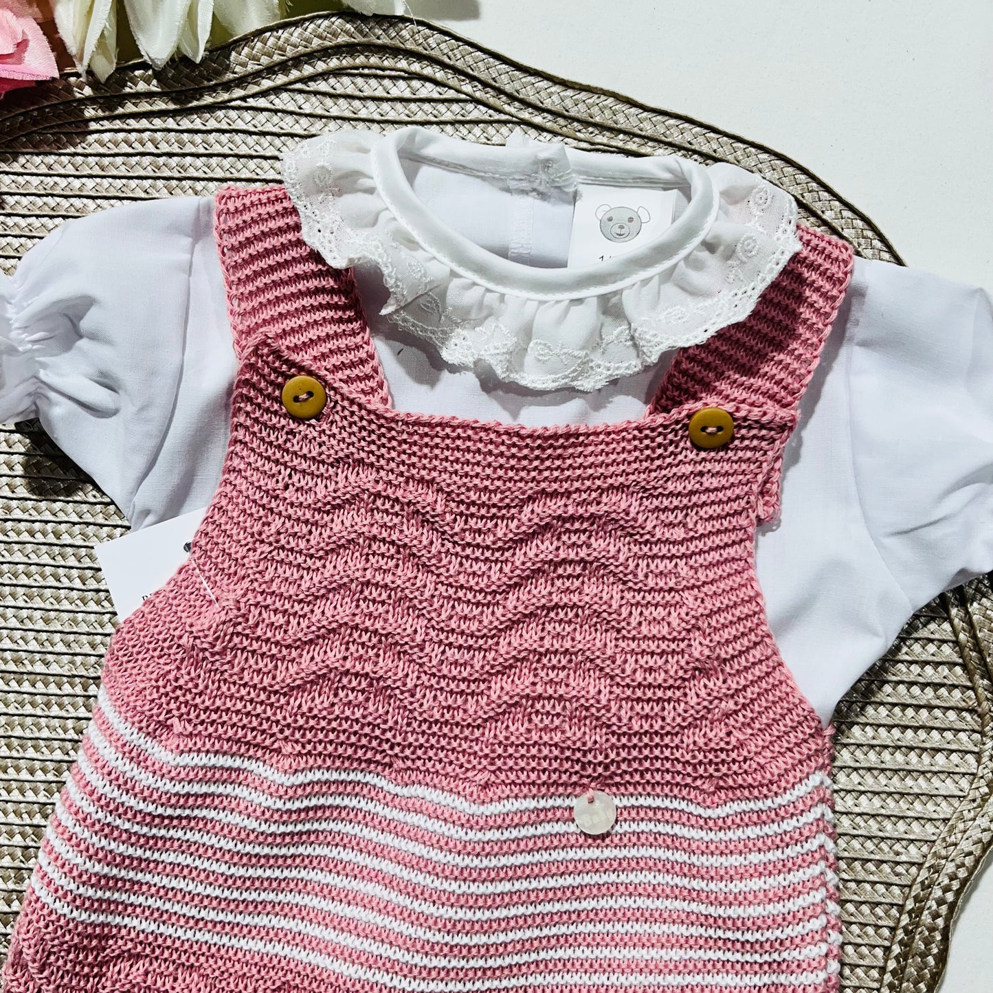 Conjunto saída de maternidade para bebé - Conjunto de Malha para Bebé - Macacão e camisa em Rosa velho