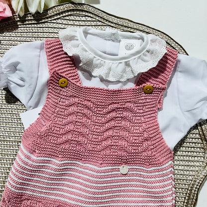 Conjunto saída de maternidade para bebé - Conjunto de Malha para Bebé - Macacão e camisa em Rosa velho