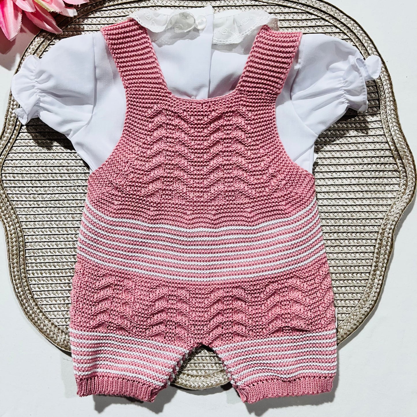 Conjunto saída de maternidade para bebé - Conjunto de Malha para Bebé - Macacão e camisa em Rosa velho