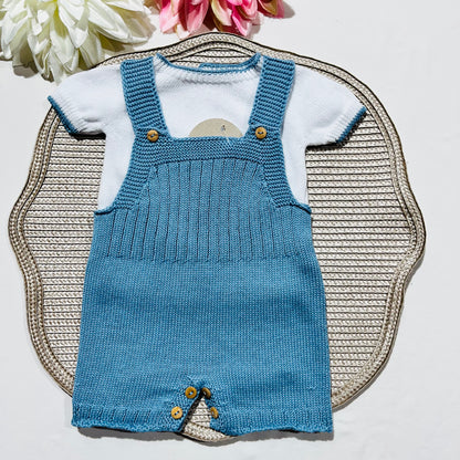 Conjunto saída de maternidade para bebé - Conjunto de malha para Bebé  - Camisola e calção em Algodão - Azul Cobalto
