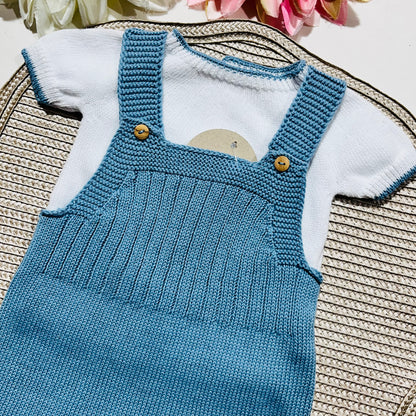 Conjunto saída de maternidade para bebé - Conjunto de malha para Bebé  - Camisola e calção em Algodão - Azul Cobalto