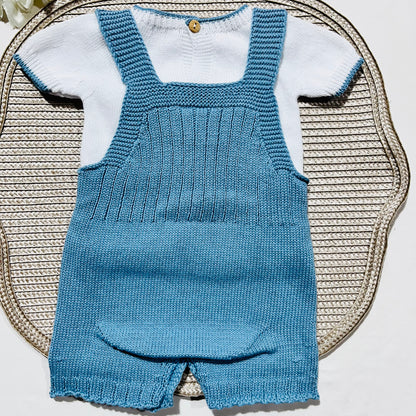 Conjunto saída de maternidade para bebé - Conjunto de malha para Bebé  - Camisola e calção em Algodão - Azul Cobalto
